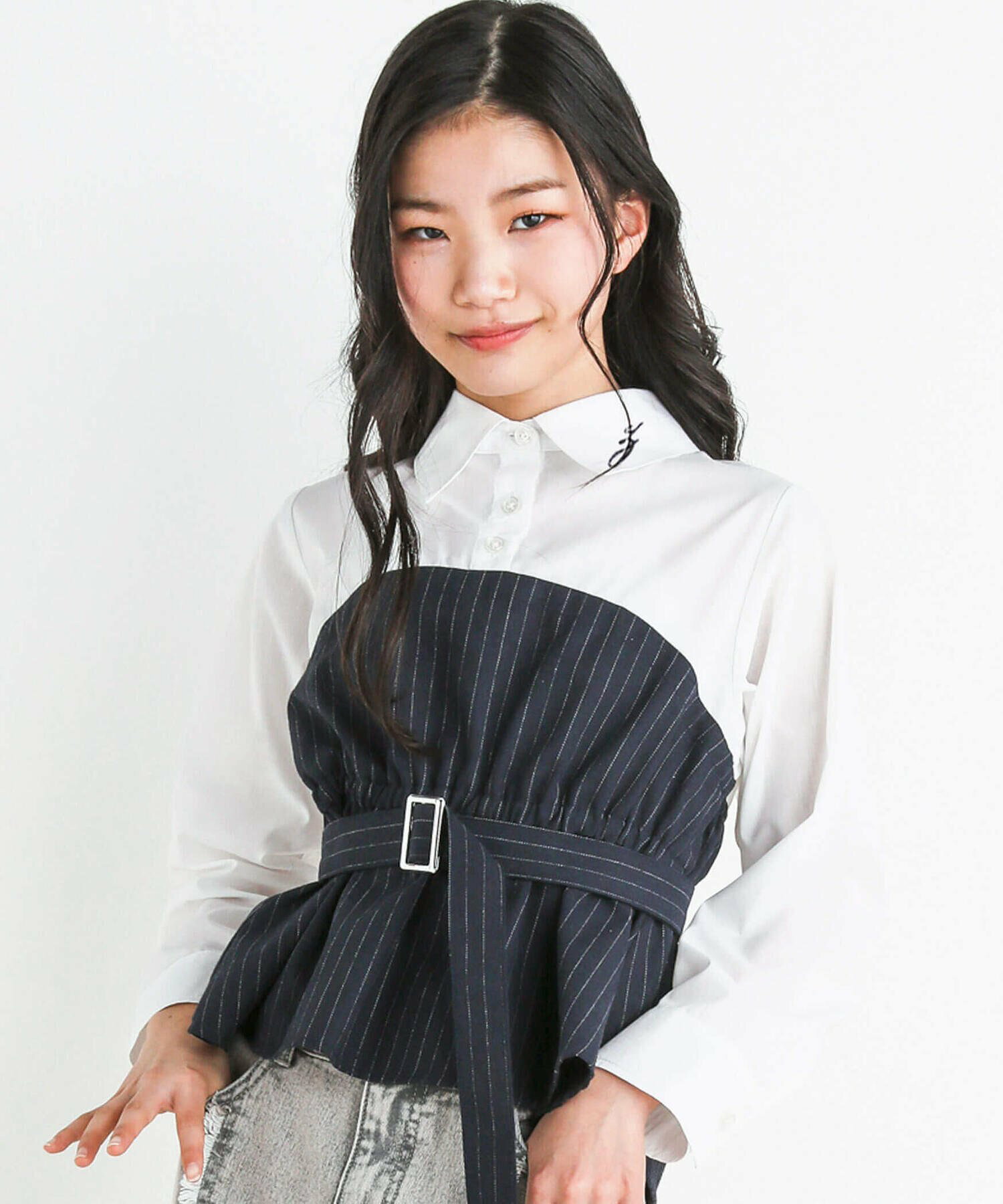 【 ニコ☆プチ 掲載 】ベアトップドッキングシャツ(130~160cm)